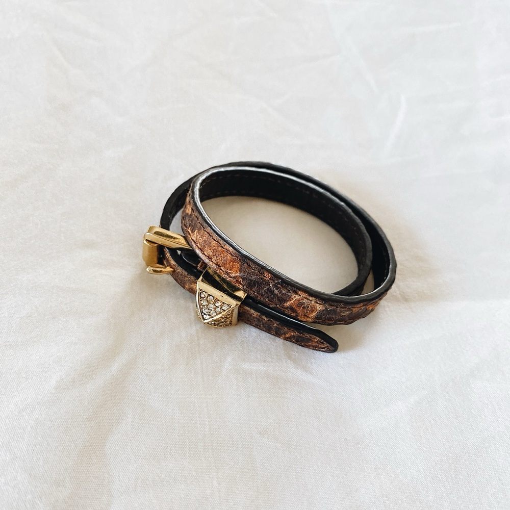 Michael Kors Brown Snakeskin Leather Double Wrap Bracelet